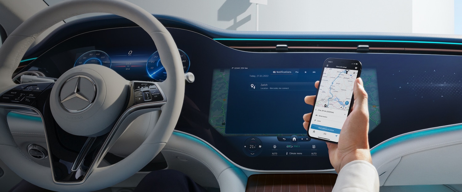 Apps | Mercedes-Benz Man opening the Mercedes-Benz App on his smartphone.