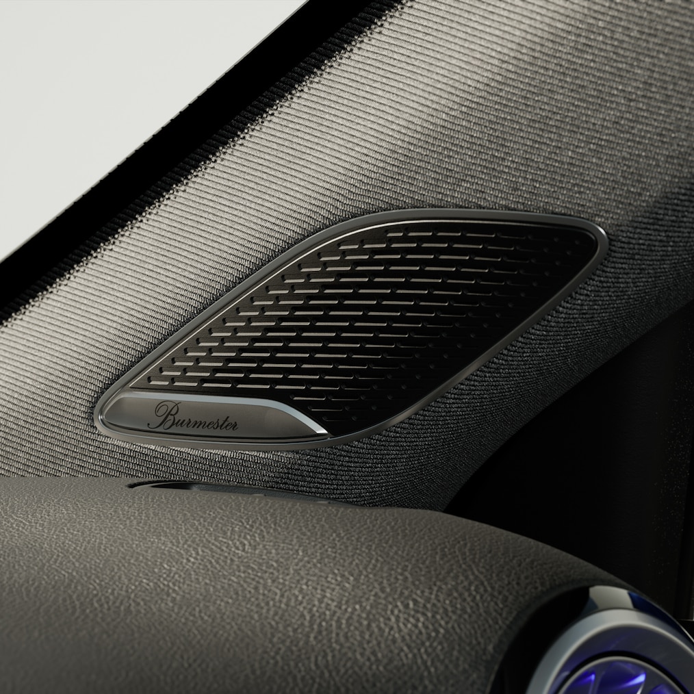 Close-up on a loudspeaker of the Burmester® surround sound system.