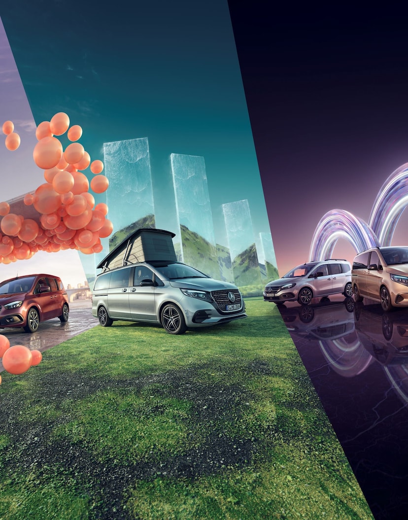 Highlights | Bestelwagen- en campermodellen | Mercedes-Benz Vans De T-Klasse staat op een strand.