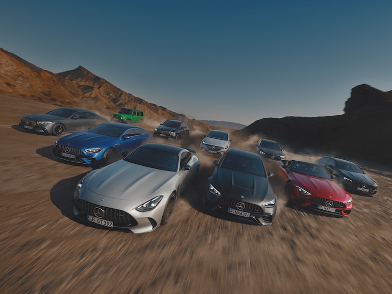 Mercedes-Benz AMG Performance for the race track - and for the road. Mercedes-Benz AMG model range in the desert
