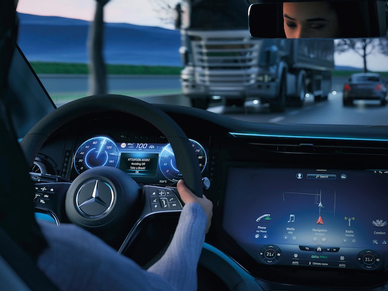 MB.DRIVE | Safety | Mercedes-Benz Interior view of an Mercedes-Benz car cockpit.