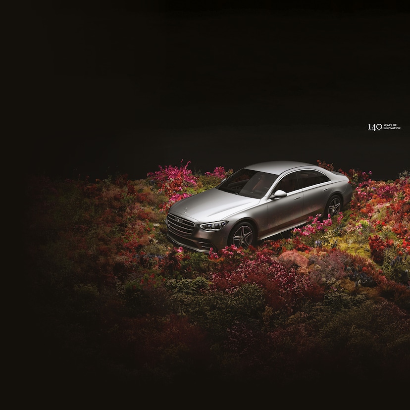 Technology | Mercedes-Benz A Mercedes-Benz S-Class in a field of flowers.